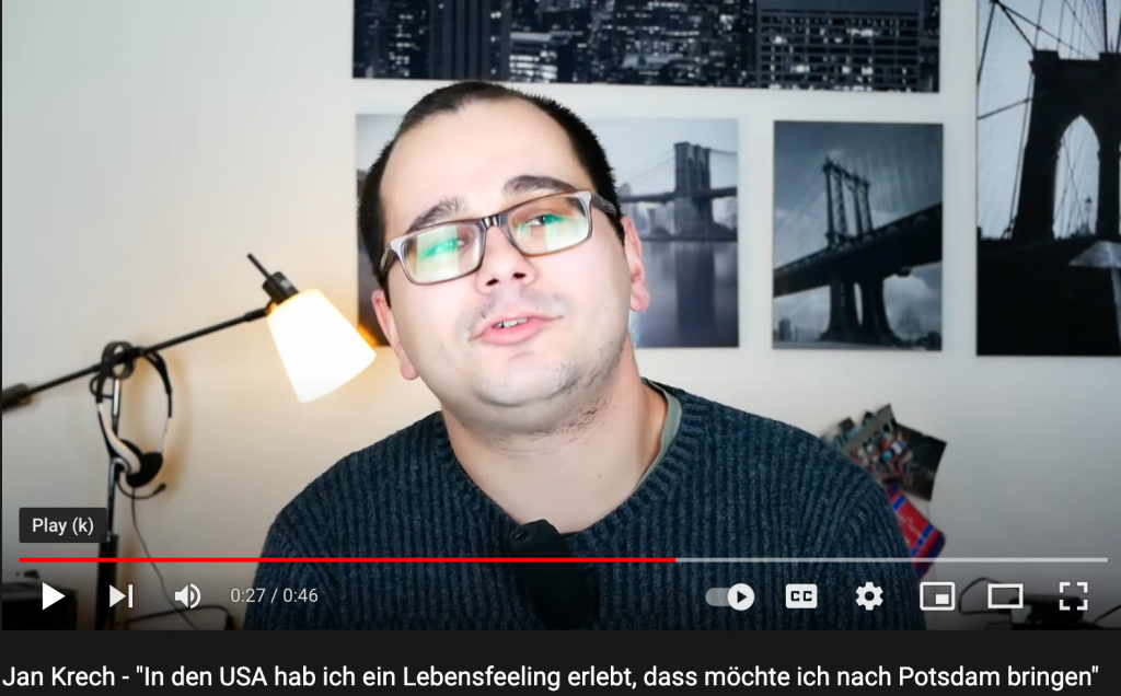 Screenshot eines YouTube VideosJan Krech - "In den USA hab ich ein Lebensfeeling erlebt, dass möchte ich nach Potsdam bringen"