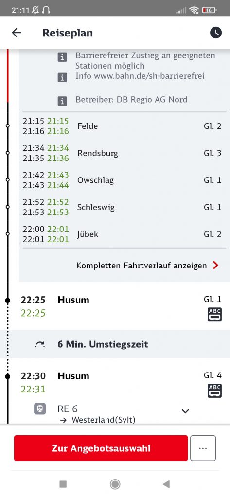 Screenshot der Verbindung aus der Bahn App